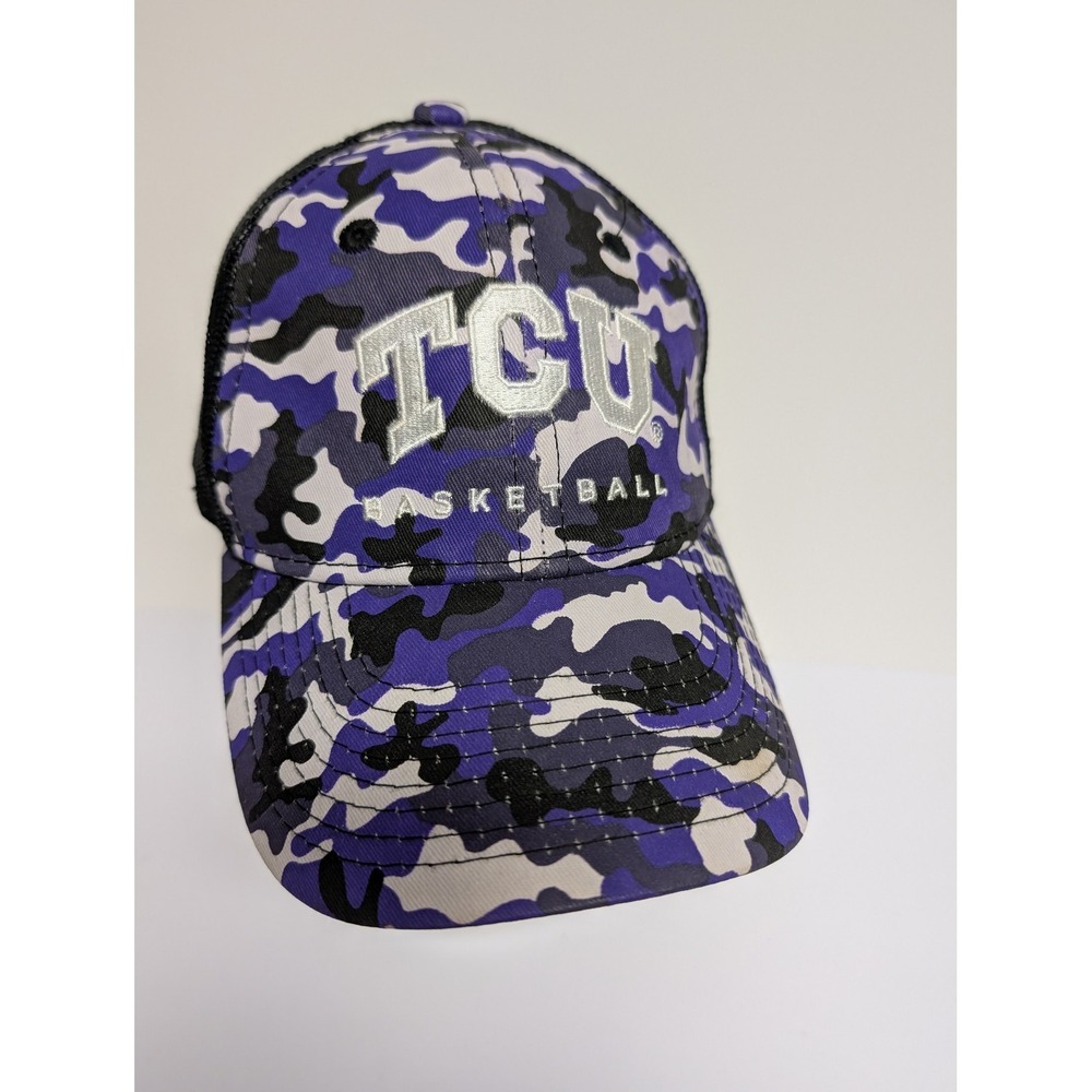 TCU Horned Frogs Hat Cap Snap Back Purple Camo NCAA Basketball Mens Trucker Mesh